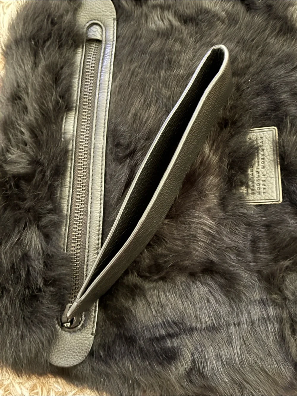 Marc By Marc Jacobs Black Leather Label on Real Lamb Fur